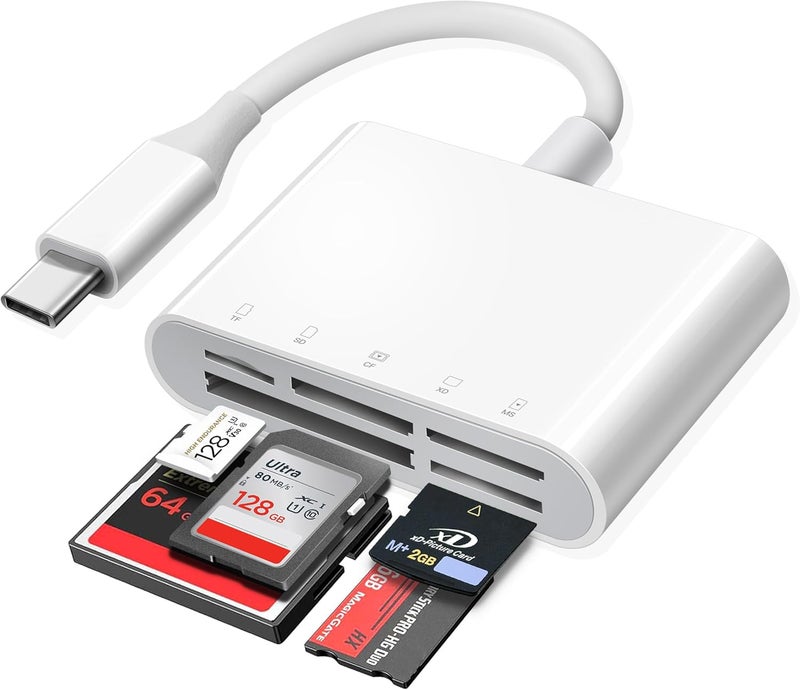 xdgeLoad USB C SD Card Reader for iPhone 15 iPad Mac, TypeC Memory Card Adapter with 5 Slots Supports SD MicroSD CF Compact Flash XD MS Memory Stick, Trail Camera Viewer Plug&Play - Image 1